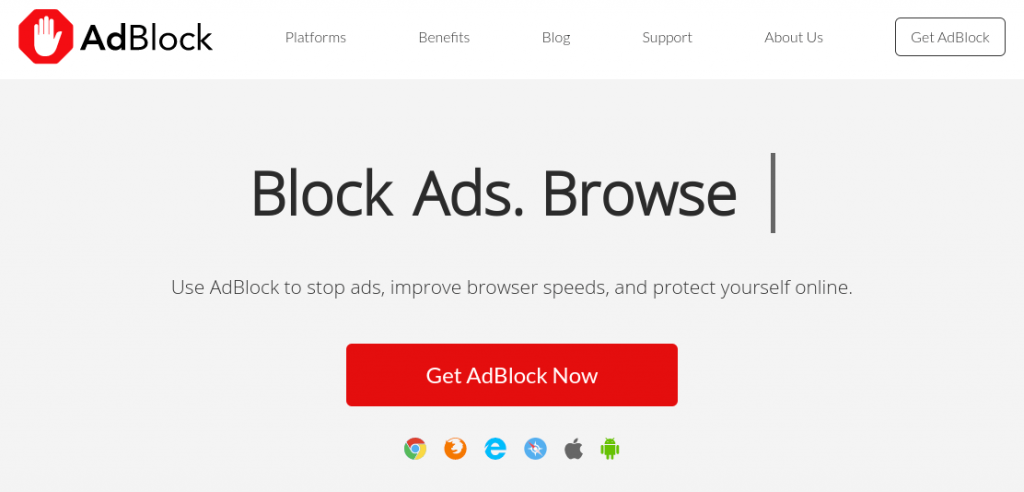 The AdBlock website home page.