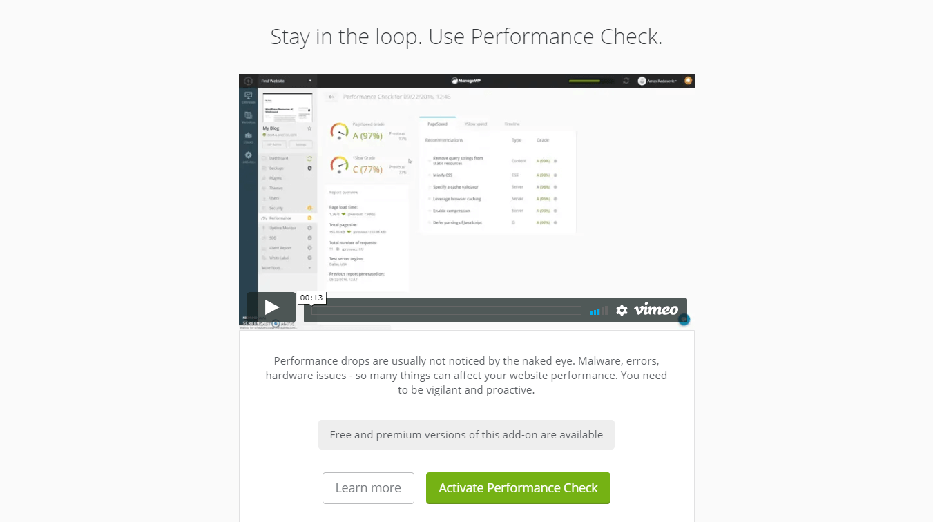 The Performance Check feature.