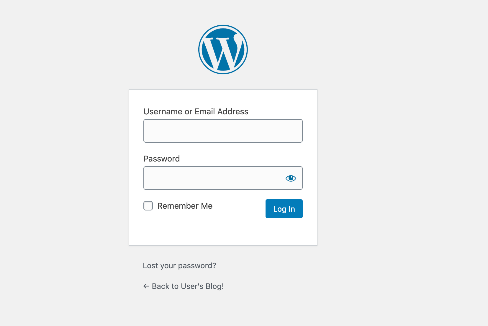 The default WordPress client login screen.
