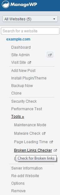 Broken links checker location