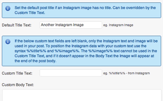 Instagrate to WordPress Settings