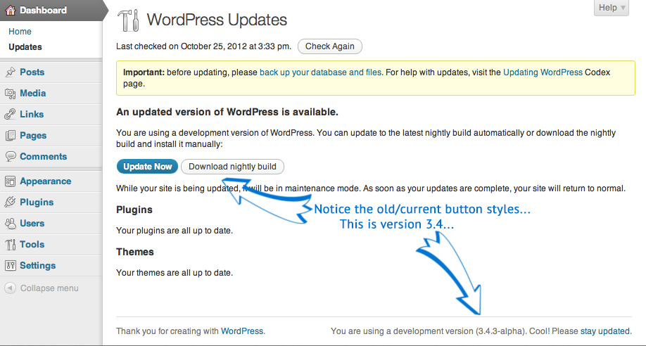 WordPress Beta Point Release updates