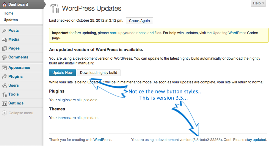 WordPress Bleeding Edge Release updates