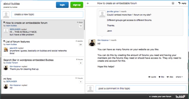 Bublaa Embeddable Forum for WordPress