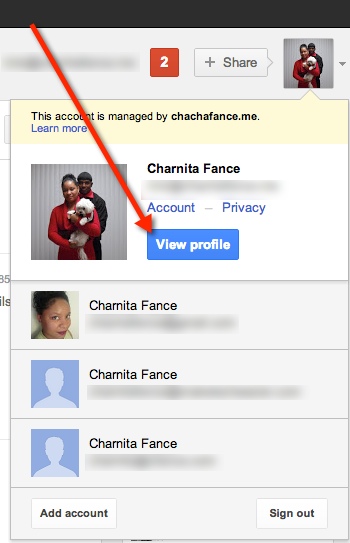 View your Google Plus profile from the drop down menu.