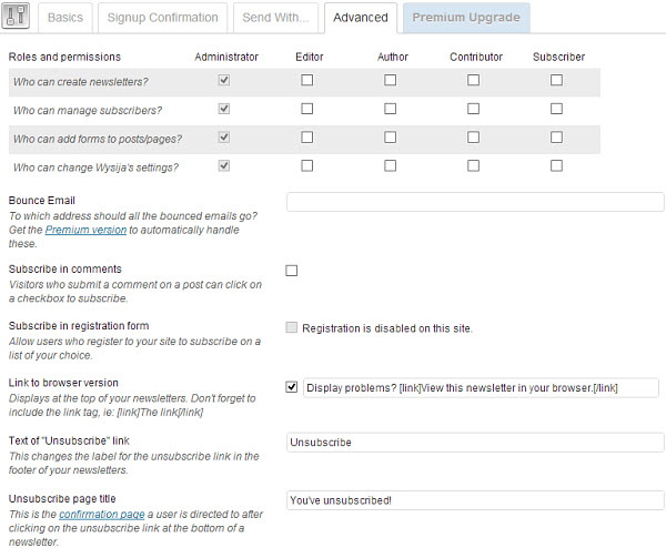 Customize your settings for WYSIJA.