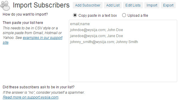 Import subscribers from services like Mail Chimp and Feedburner to WYSIJA.