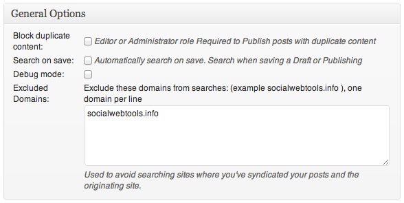 Plagiarism WordPress Plugin - General Options