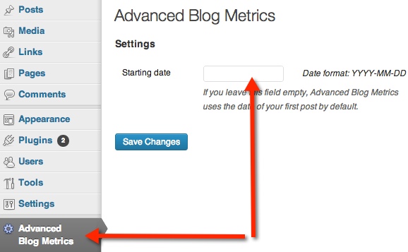 You can customize the starting date for your blog metrics.