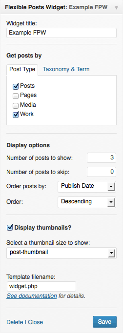 A screenshot of Flexible Post Widget's settings.