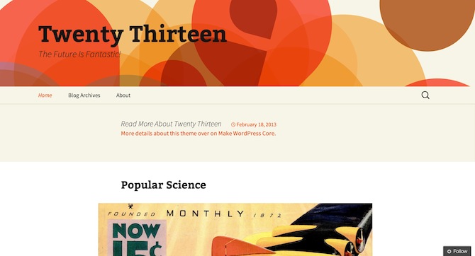 A screenshot of Twenty Thirteen.