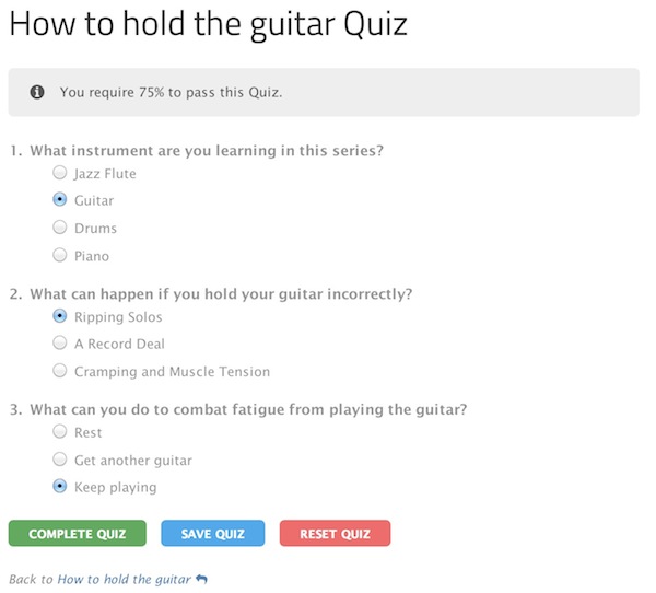 A screenshot of a WooThemes Sensei quiz.