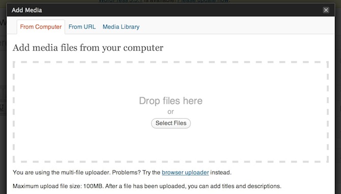 WordPress 3.4 Media Upload screen.