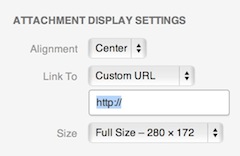 WordPress 3.5 Attachment Display Settings screenshot.