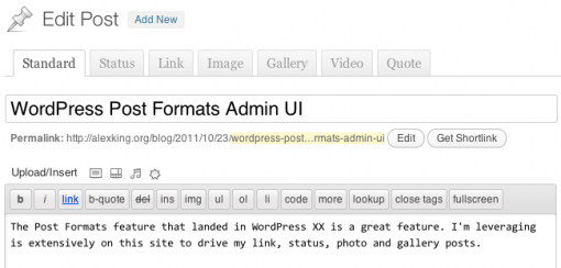 WordPress Post Formats UI