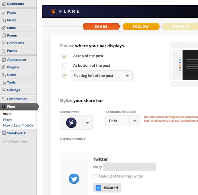 Screenshot of the Flare plugin.