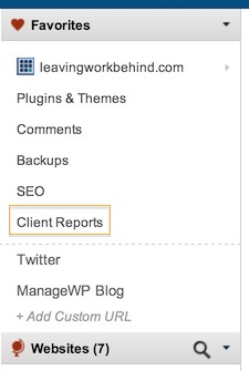 A screenshot of the ManageWP sidebar.