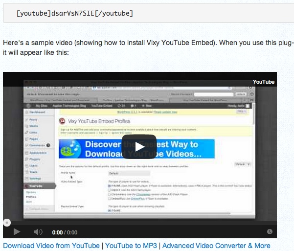 Vixy YouTube Embed and Download plugin for WordPress
