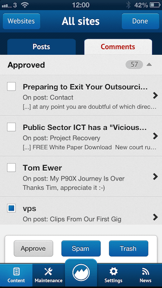 ManageWP WordPress iOS App