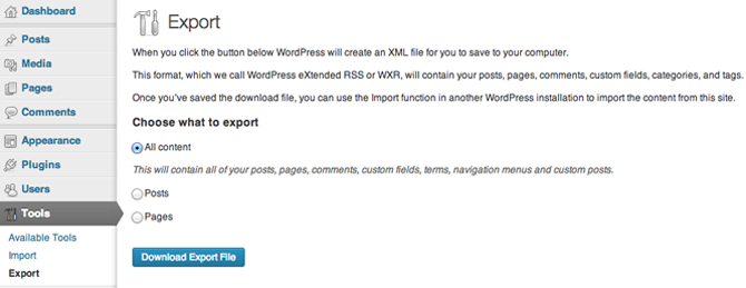 WordPress Export