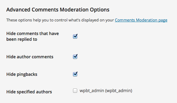 Advanced Comments Moderation settings