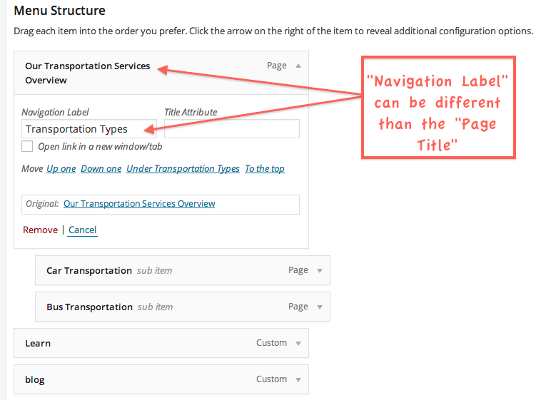 navigation label different