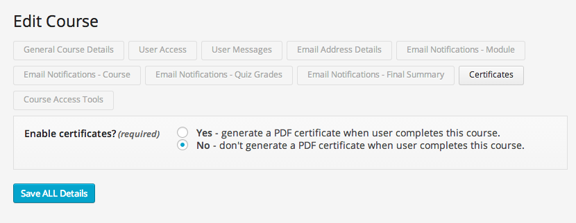 wp-courseware-certificate settings
