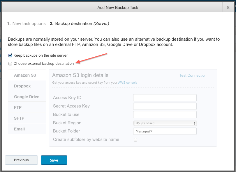 External Backup Destination