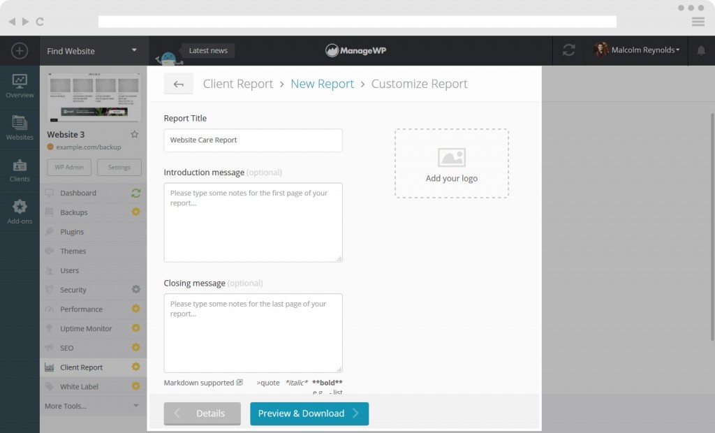 How To Create A Client Report - ManageWP