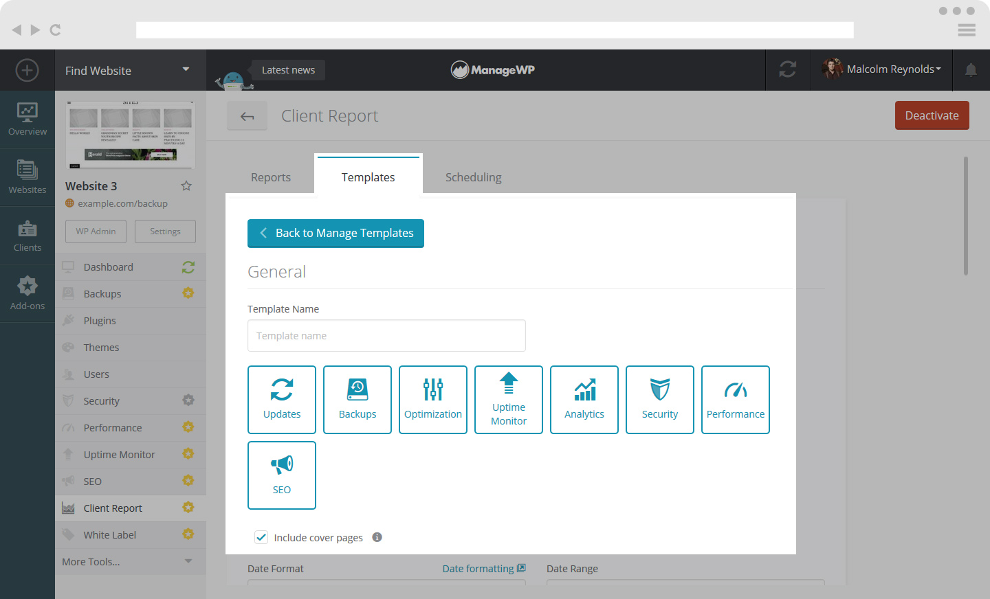 Client Report template options