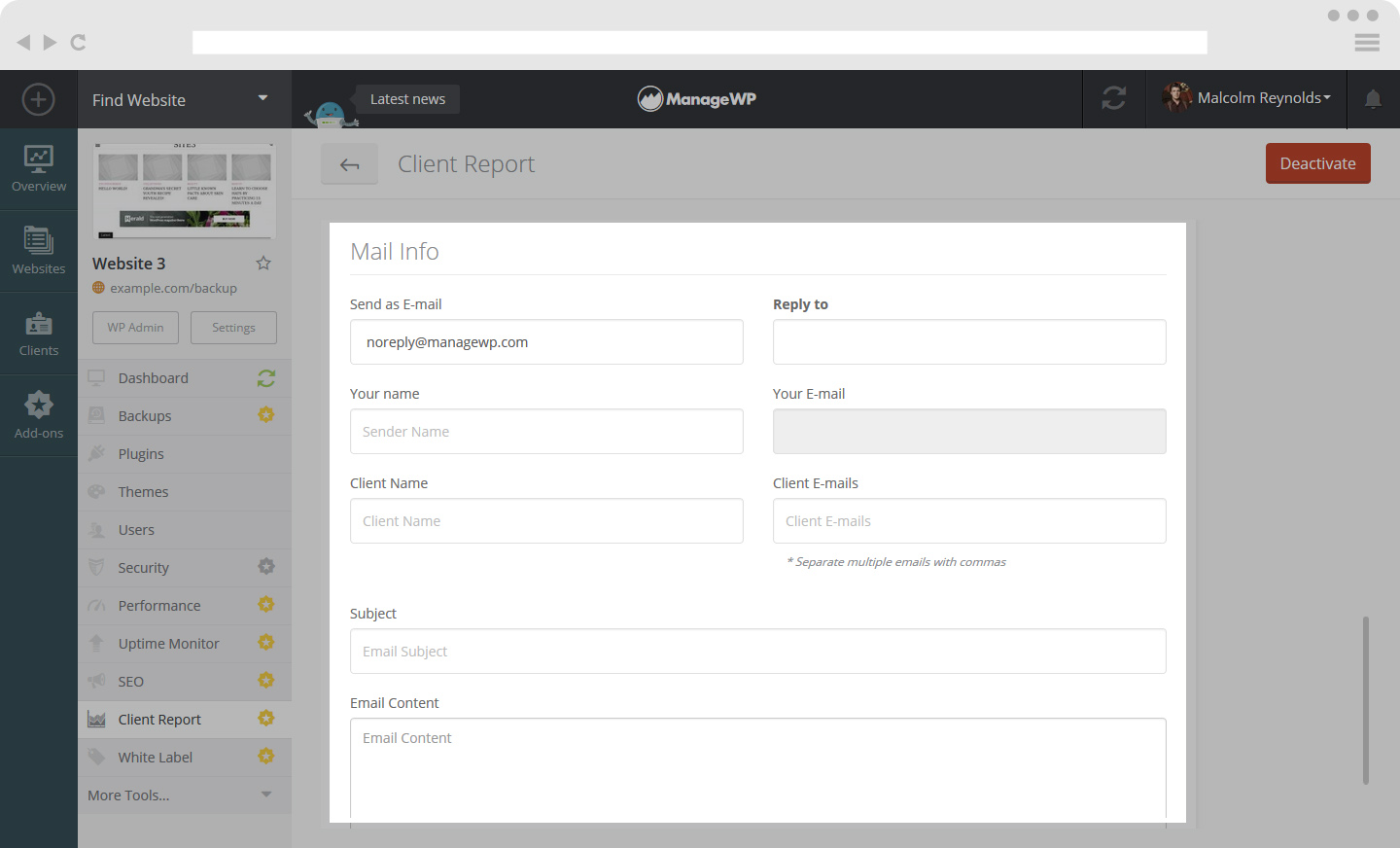 Client Report template options