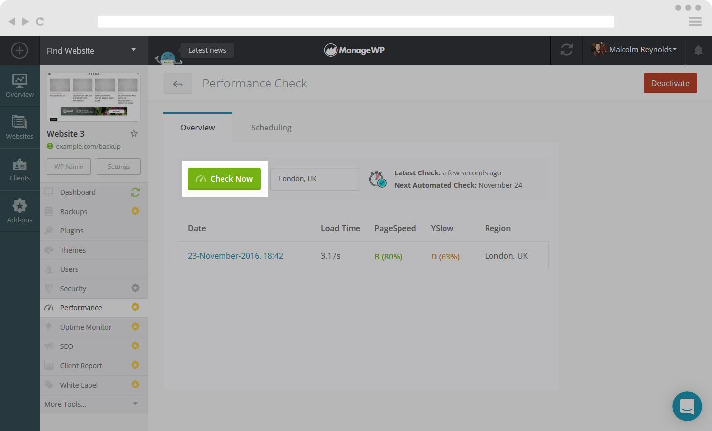 Website performance check