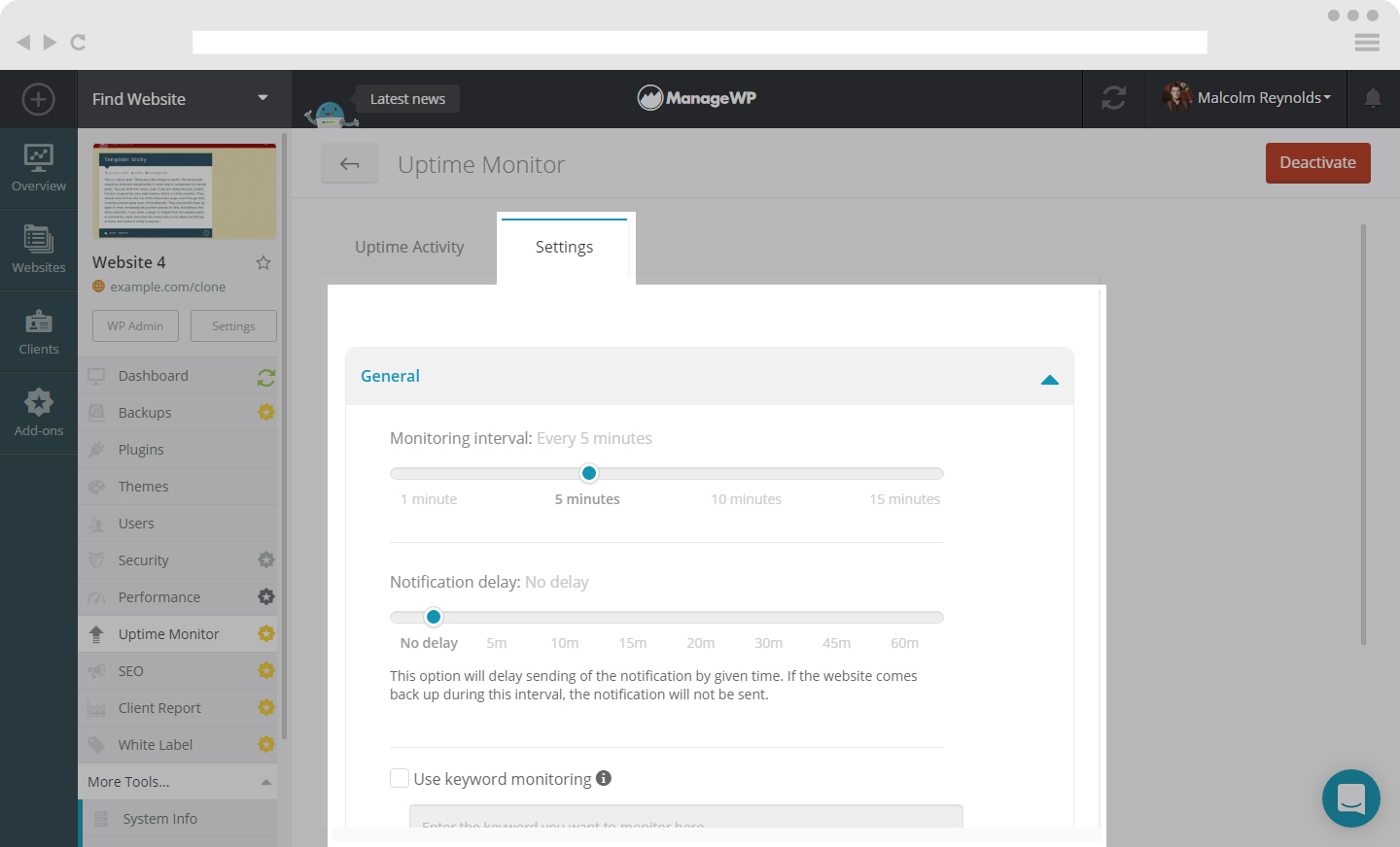 Settings page monitor