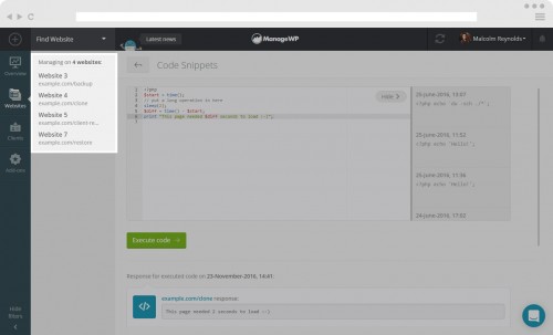 How to use Code Snippets from your dashboard - ManageWP