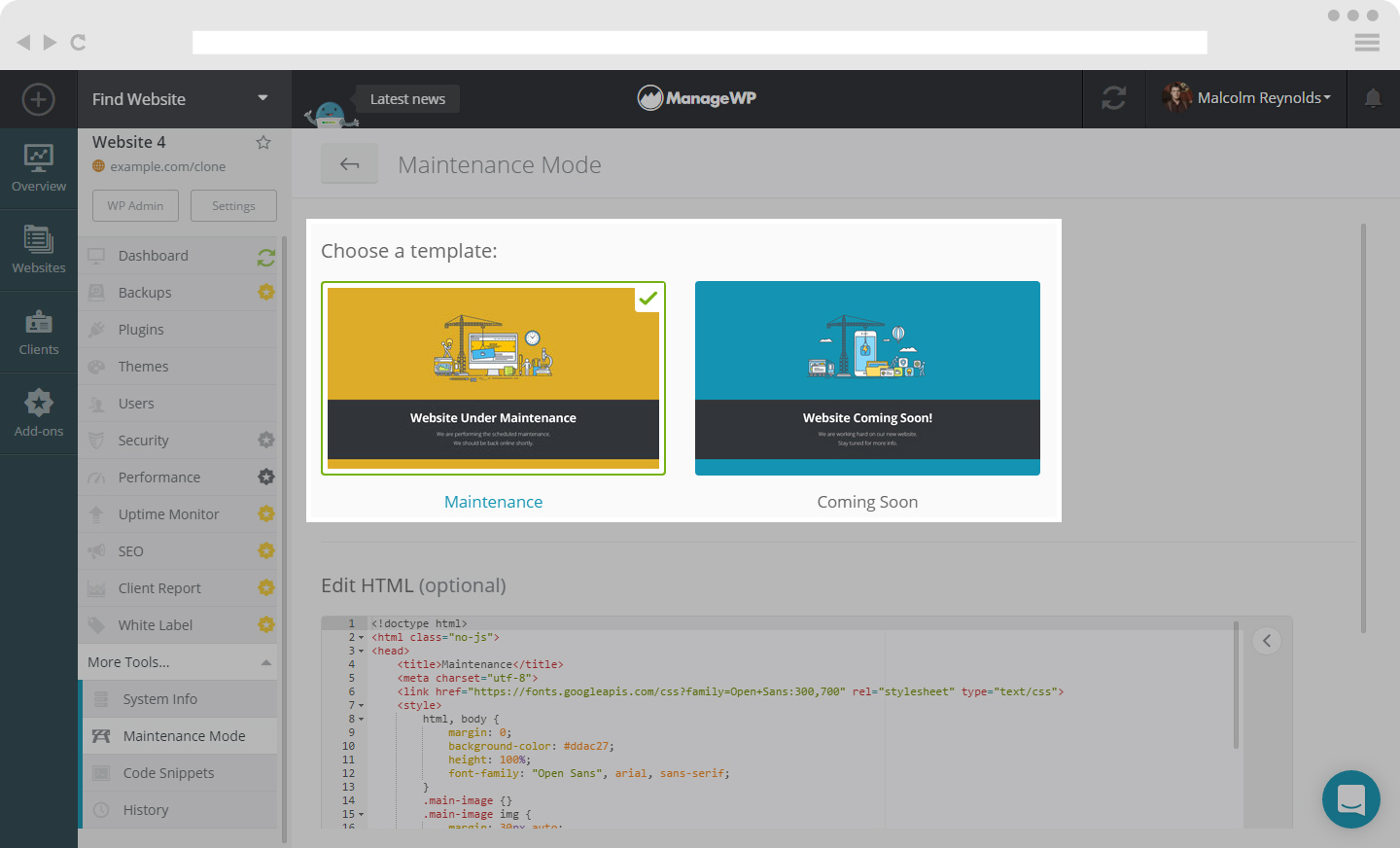 Maintenance mode templates