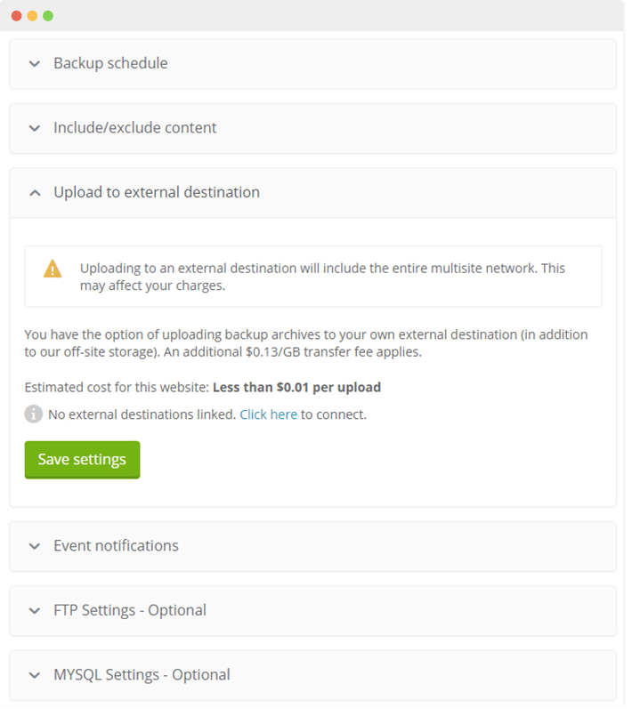 Multisite websites upload to external destination