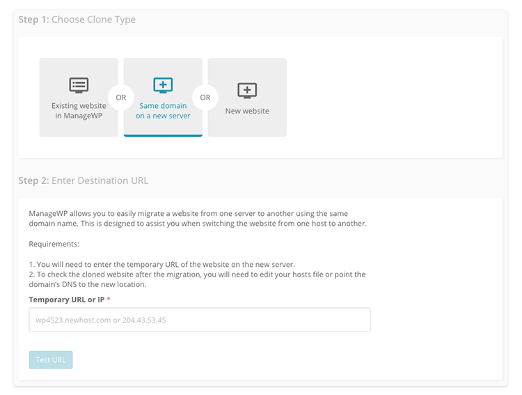 Migrating a site with ManageWP