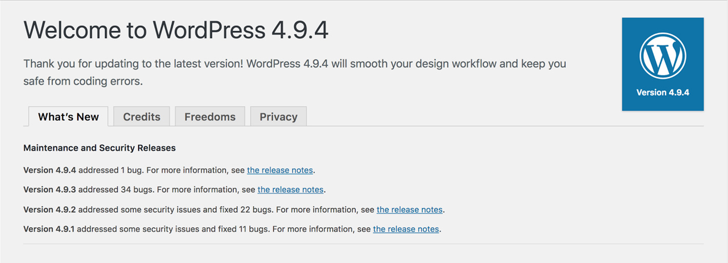 wordpress update 4.9.4