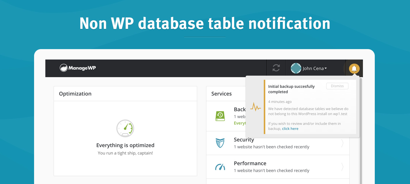 Non wp database table notification