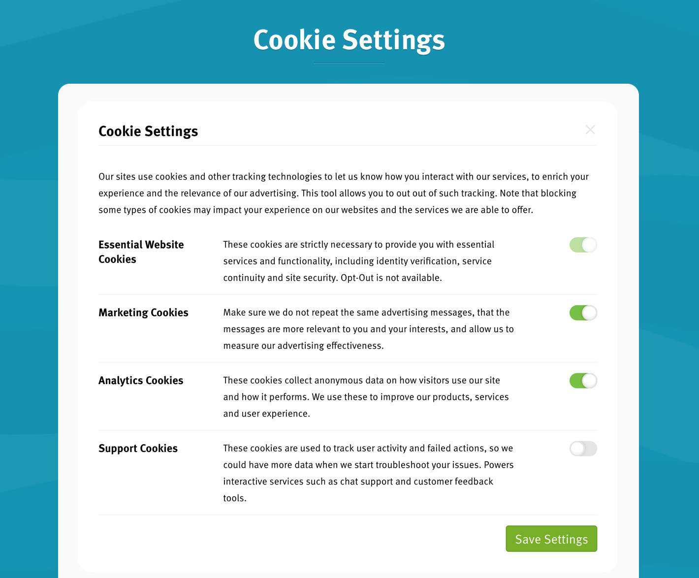 Cookie Settings Option