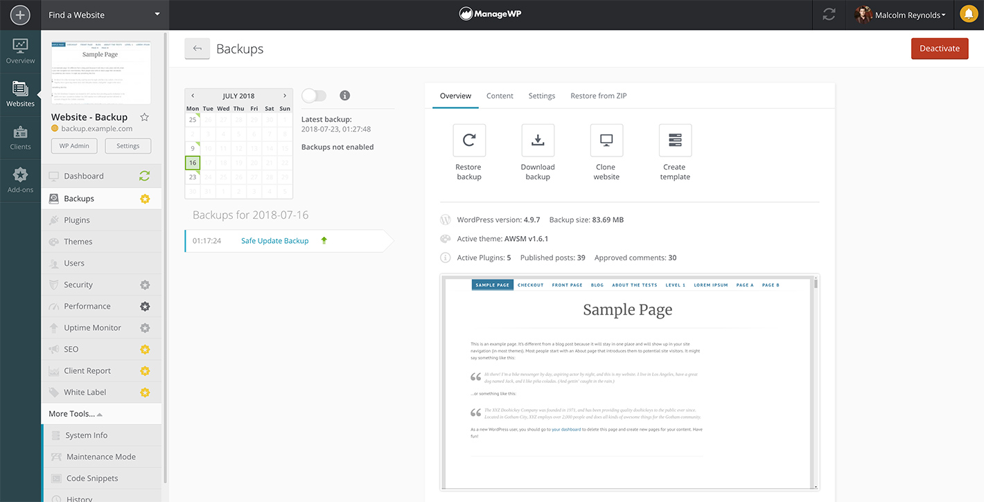 Backup - ManageWP