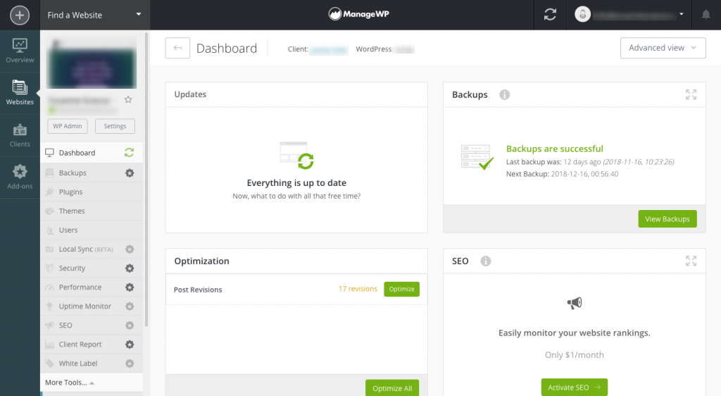 ManageWP Dashboard