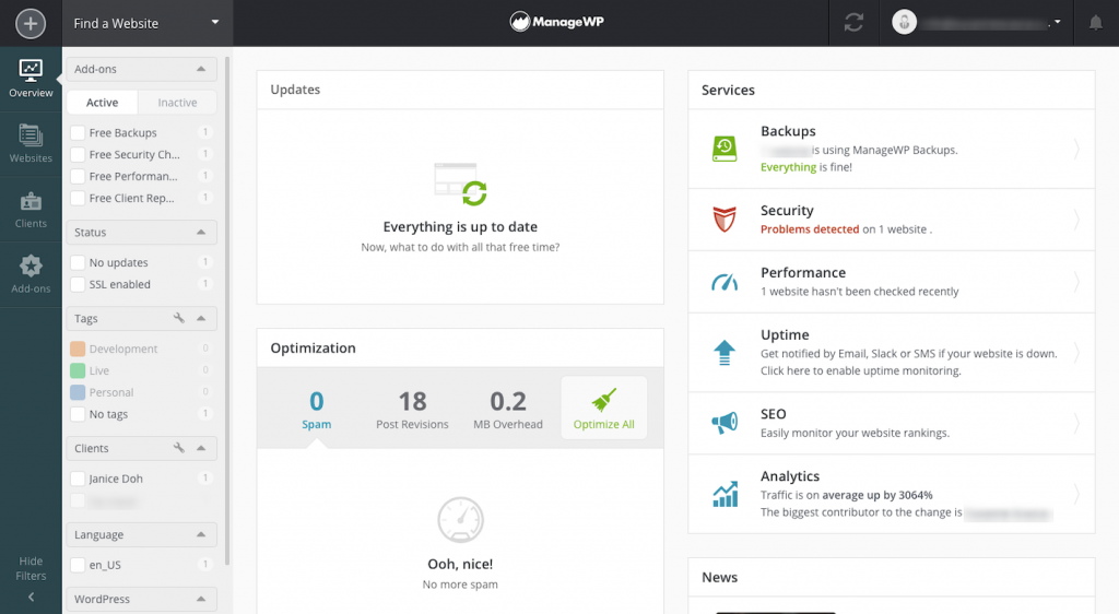 ManageWP Dashboard