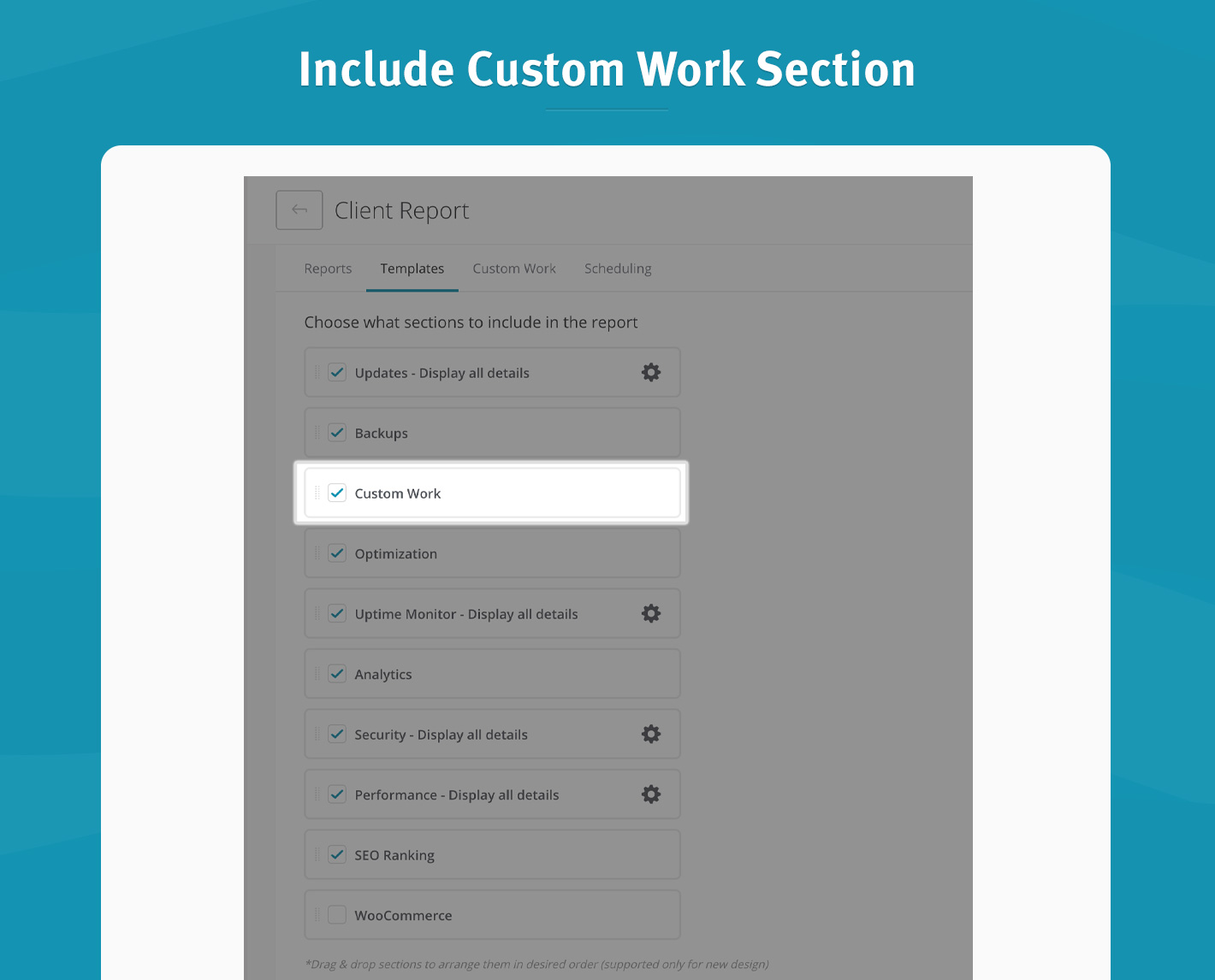 Include Custom Work Section