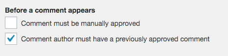 WordPress' before a comment appears settings.