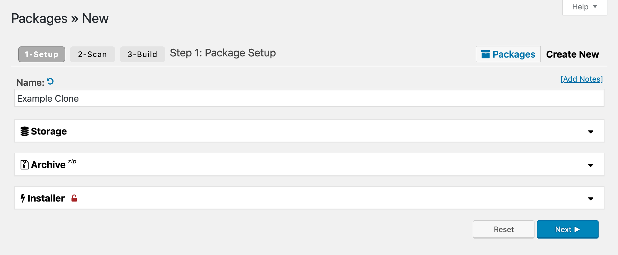 Setting up the clone settings in Duplicator.