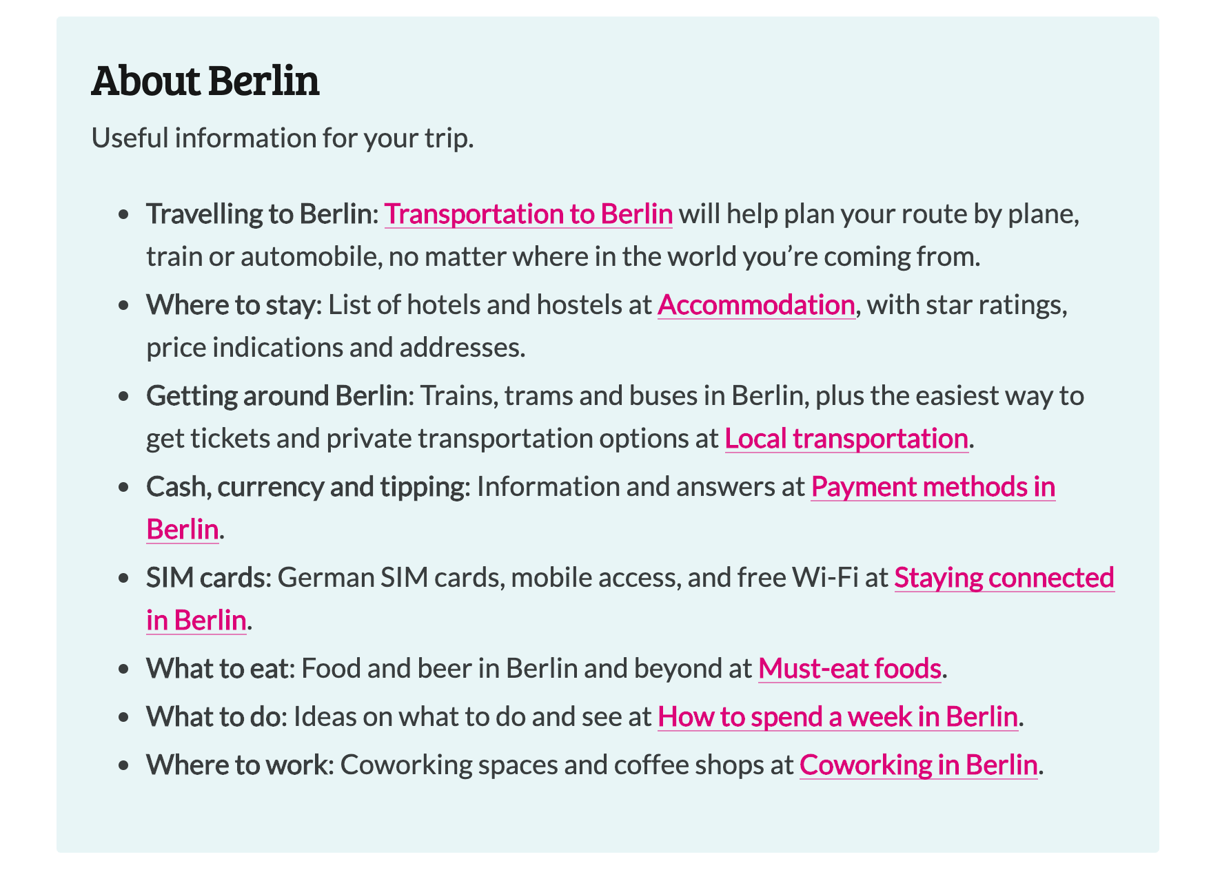 Information regarding Berlin from the WordCamp Europe 2019 site.