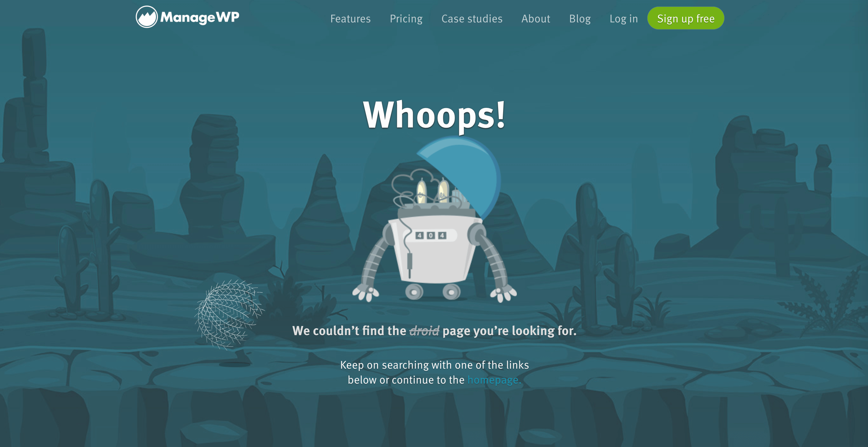 The ManageWP 404 error page.