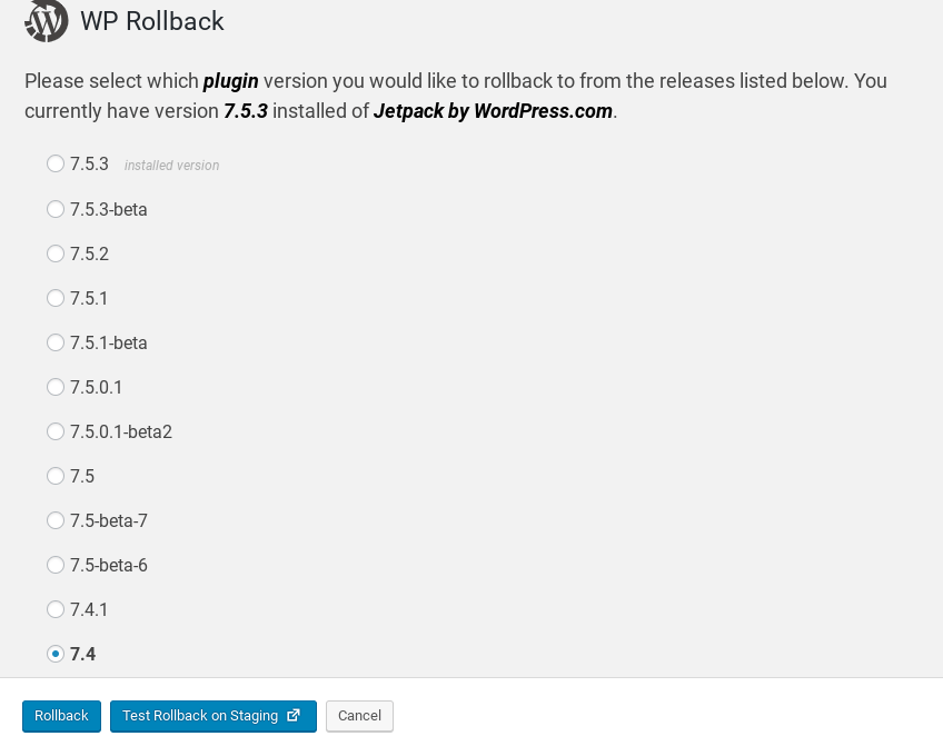 WP Rollback – Plugin WordPress