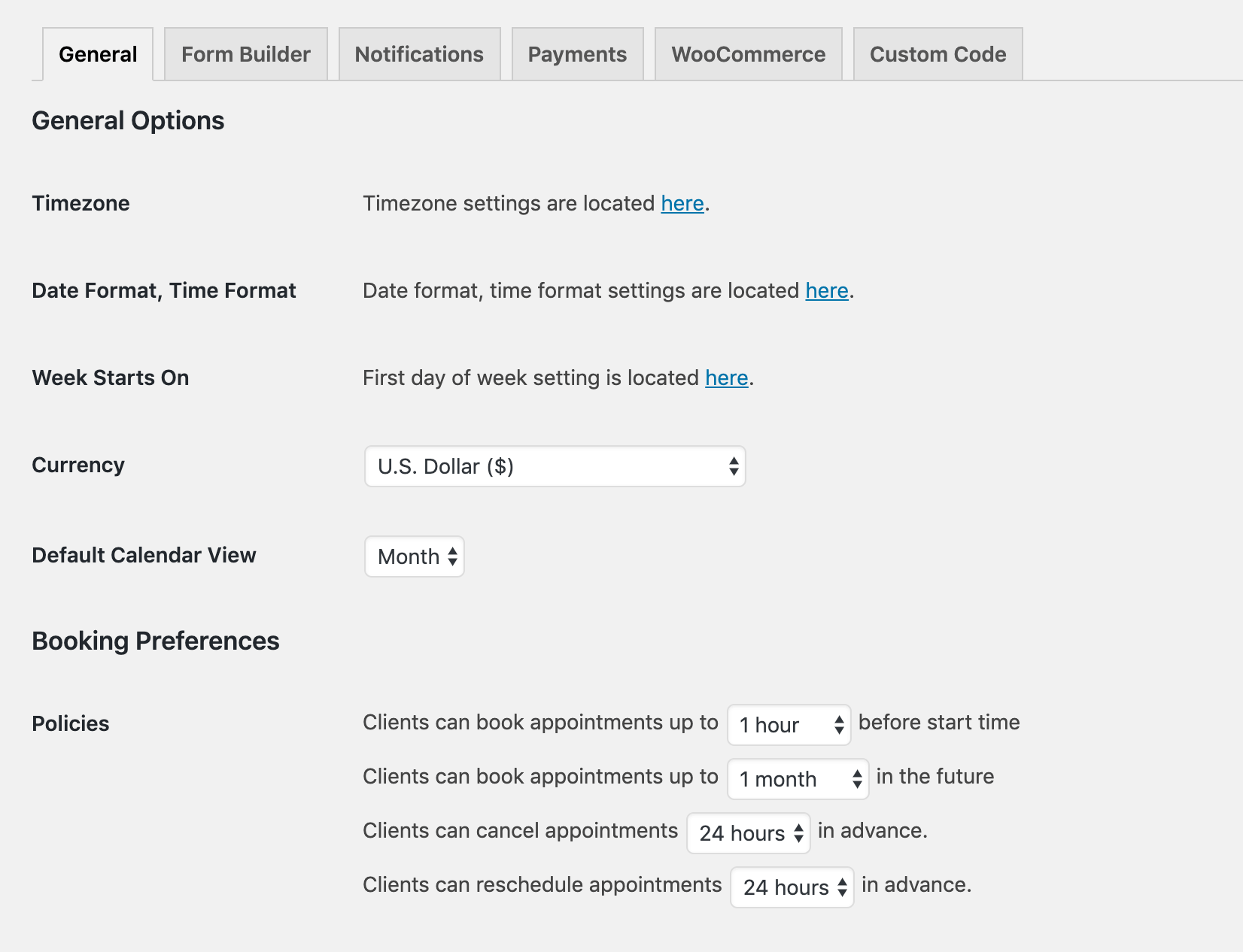 The BirchPress Scheduler settings.